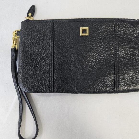 LODIS Black Pebble Leather Wallet. Patent Clutch Long Zipped Travel. - Picture 1 of 6